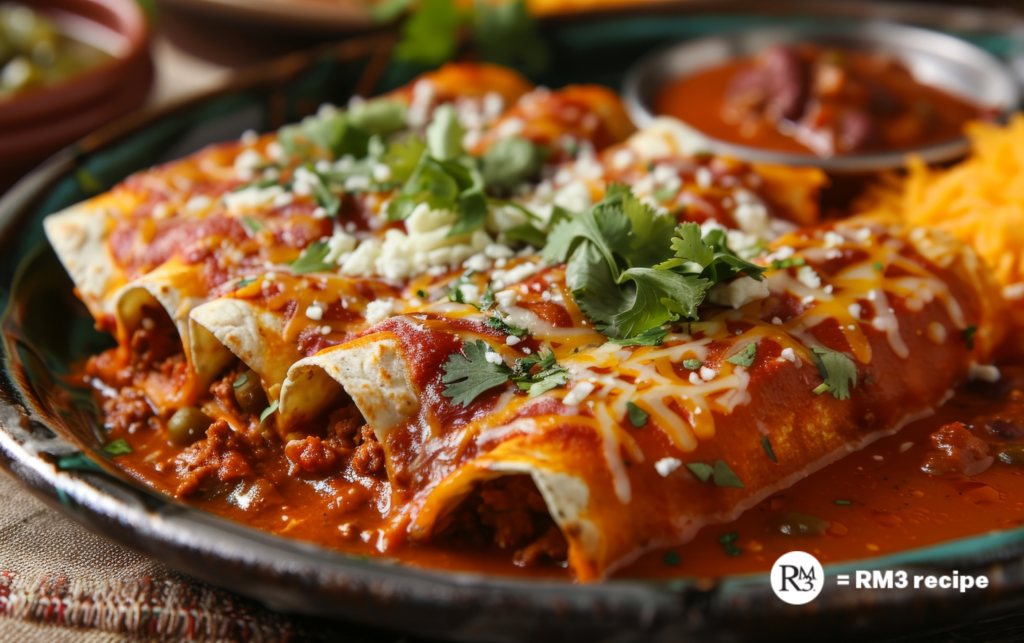 Image of pork tenderloin enchiladas with cauliflower rice and melted cheese in a casserole dish for the Red Mountain Weightloss GLP Elite™ program