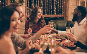 Woman at a Party Where She is Practicing Healthy Holiday Weight Loss