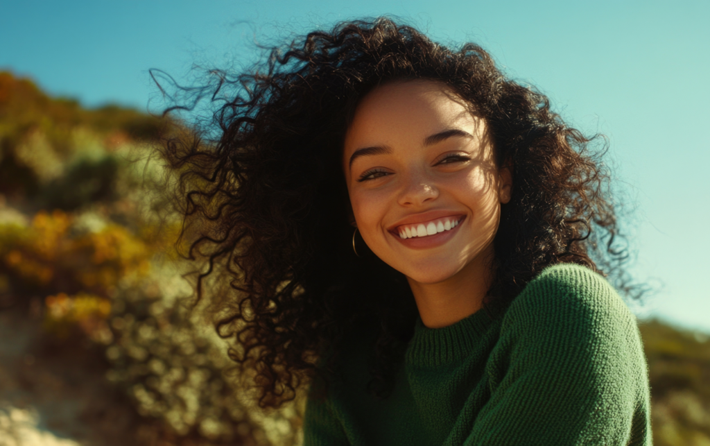 woman smiling after using GLP-1 for weight loss